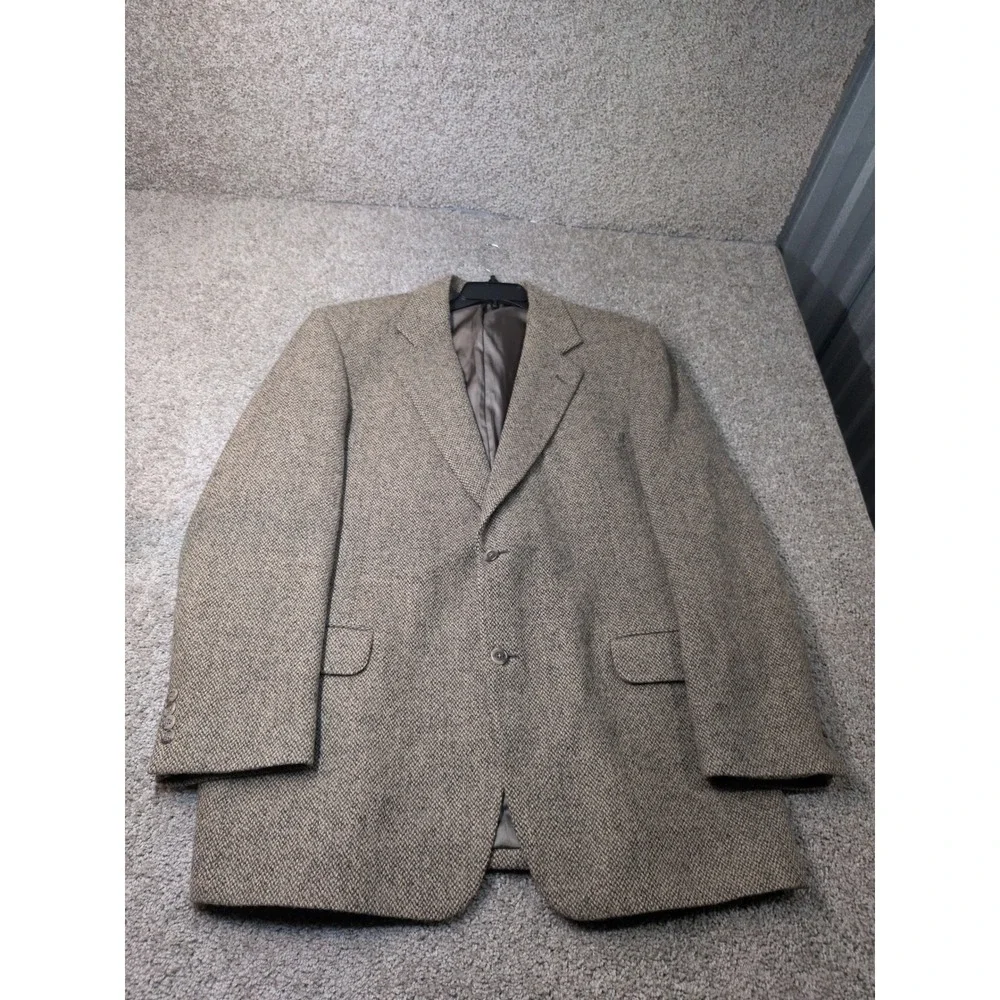 Nordstrom Harris‎ Tweed Wool Blazer Mens Brown Herringbone Sport Coat USA